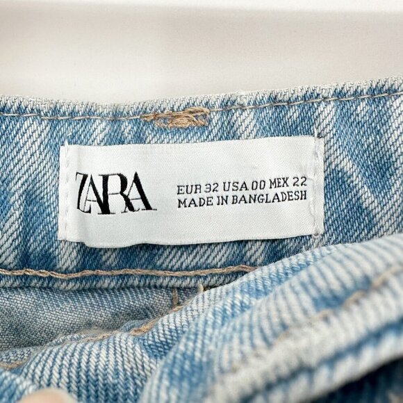 Zara Authentic Denim Mom Fit Bermuda Short High Waist Light Wash Blue Women's 00 - Picture 6 of 7